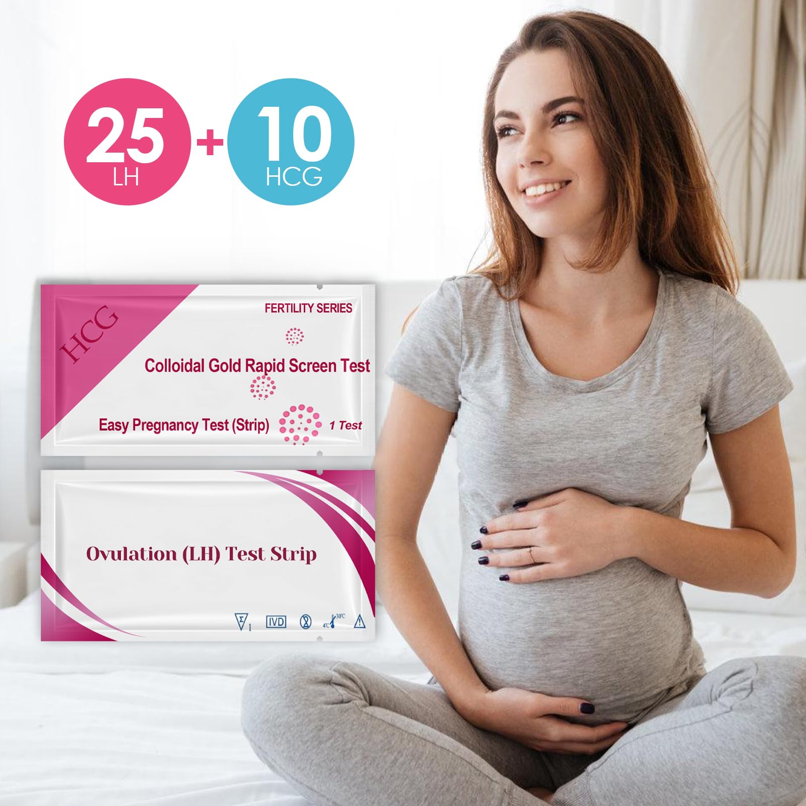 25 Tests d'Ovulation+10 Tests de Grossesse, Tests d'Ovulation Tests de Grossesse, Tests d'ovulation Sensibles à 25 miu/ml, Test de Grossesse Fiable et Rapide, Test de Fertilité pour Femme Ovulation