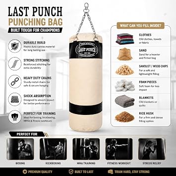 48 Last Punch INC Heavy Duty Black Punching Bag with Chains Skull Design