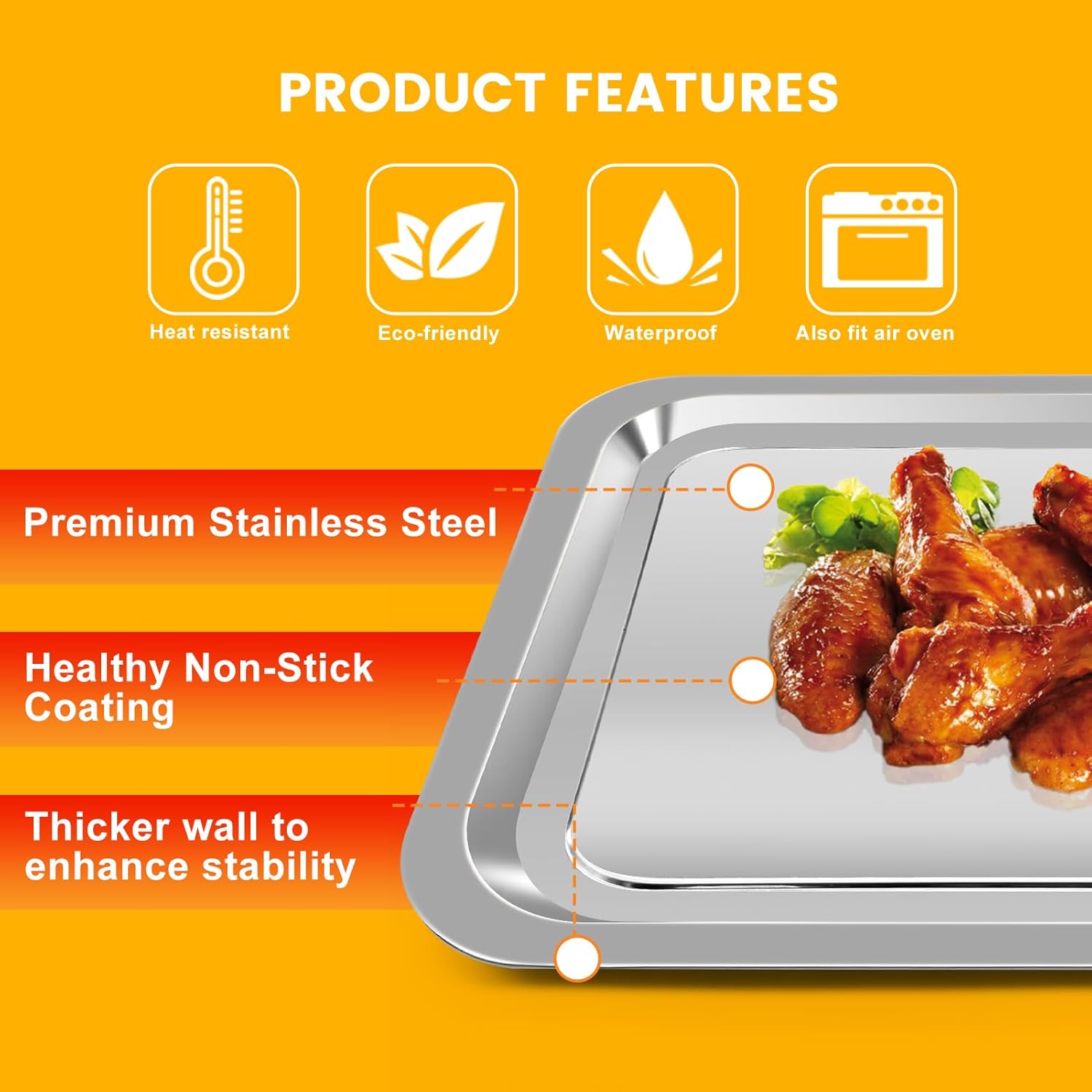 GWY Air Fryer Baking Pan for Emeril Lagasse Everyday 360 Air Fryer, 12''×10'' Stainless Steel Air Fryer Accessories Replacement Parts Tray Bake Pan, Not fit for Emeril Lagasse 26 QT 25 QT French Door