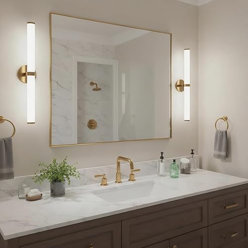 Miniatura 36 de Espejo de baño dorado naranja de 30 x 30 pulgadas para pared, espejo rectangular rectangular con marco de aluminio, moderno grande para dormitorio