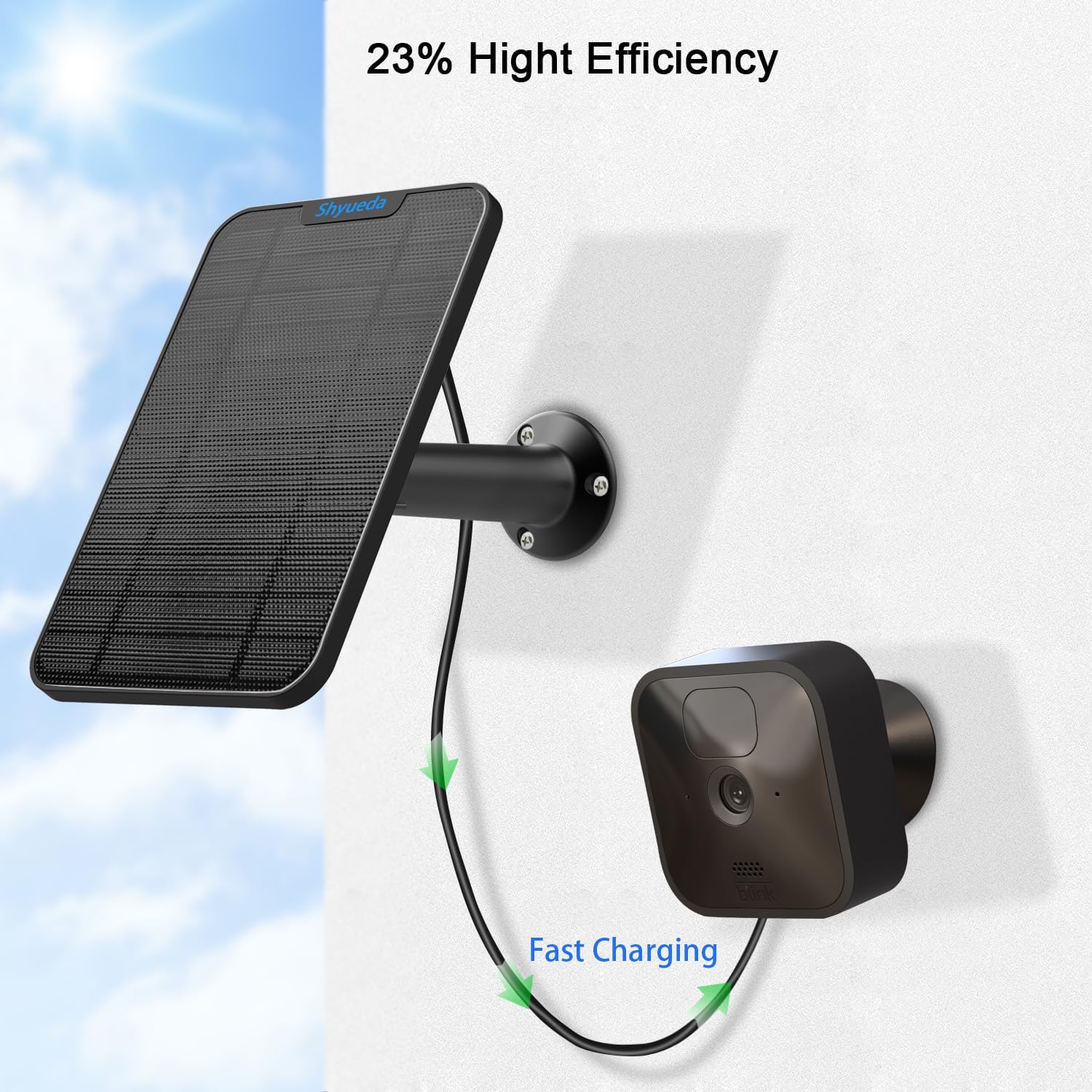 Solar Panel Charging power Compatible with Blink New Outdoor(3rd Gen)/xt xt2 Camera, with 13.1ft Waterproof Charging Cable and 13.ft/4m waterproof cable work for 2 pcs blink camera