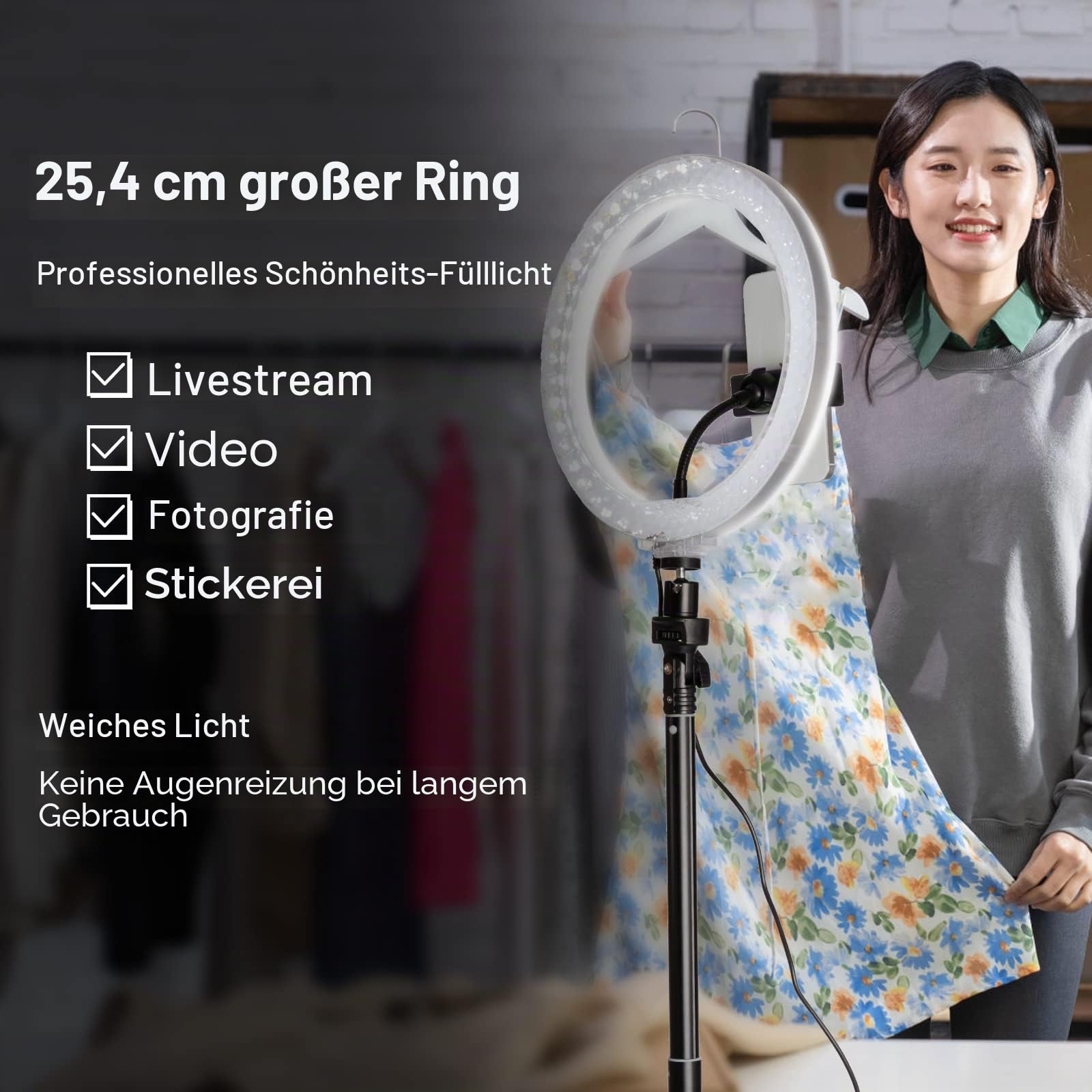 Selfie-Ringlicht mit Stativständer und Handyhalterung, Fotobeleuchtung, LED-Kreis-Ringlicht, RGB-Kameralicht für Make-up, YouTube, Tiktok (RGB)