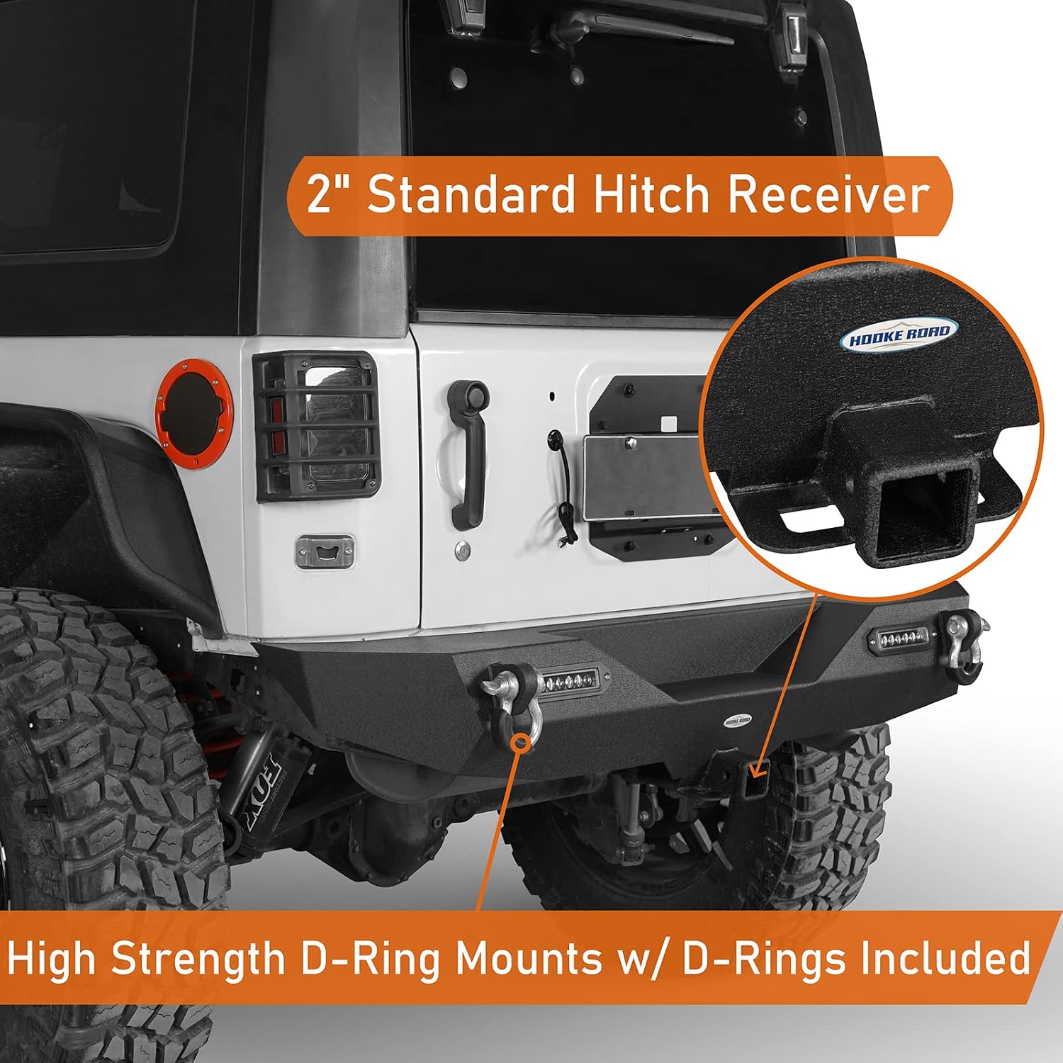 Hooke Road Wrangler JK Front Bumper + Rear Bumper Combo w/All LED Lights Compatible with Jeep Wrangler JK & Unlimited 2007-2018 2/4 Doors