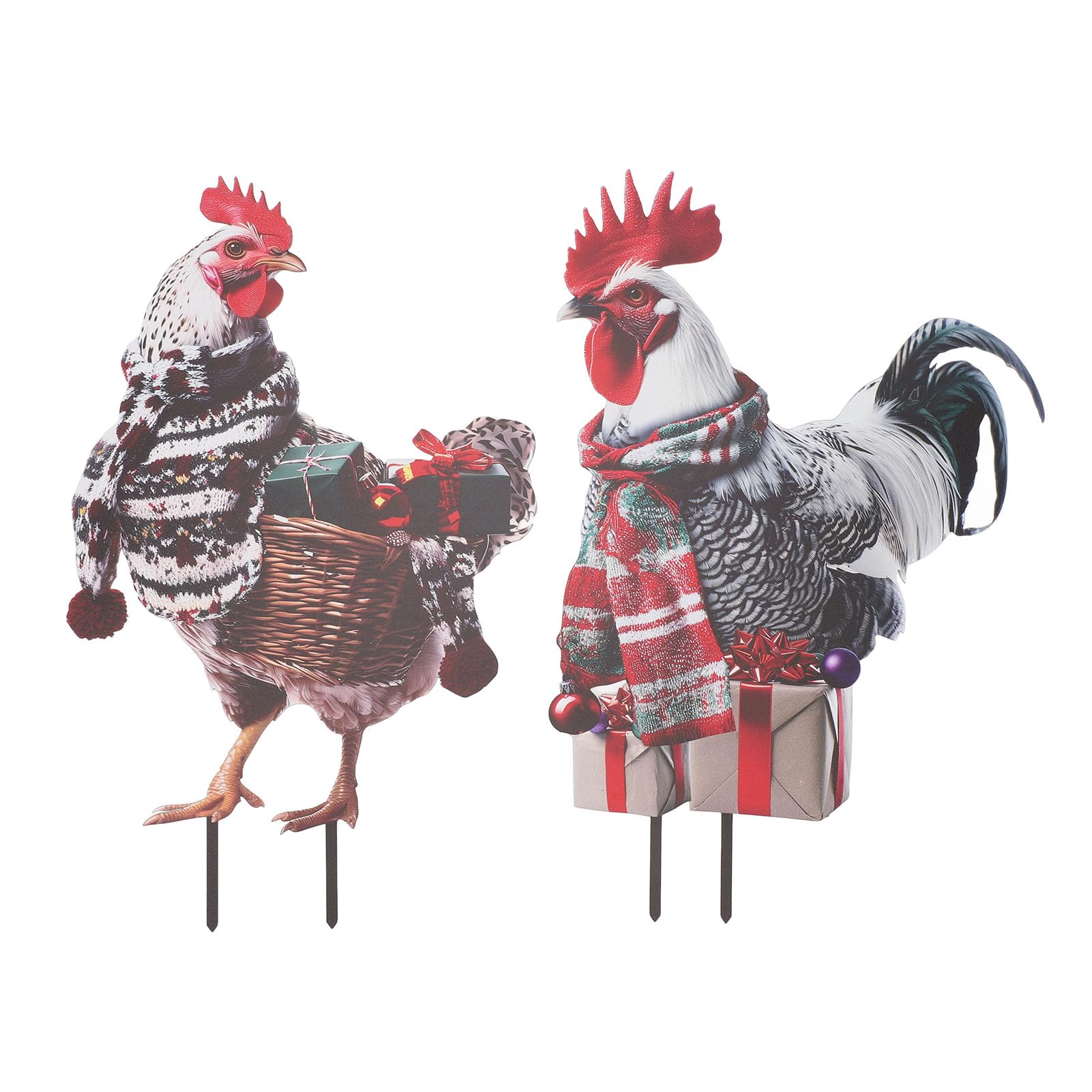 Garden Rooster Statues Sculpture, Metal Chicken Animal Yard Art Lawn Ornament Figurines Artwork for Outdoor, Patio,Backyard and Home Kitchen Decoration, Rooster Statue Ground Stake