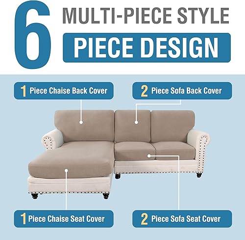 Miniatura 3 de H.VERSAILTEX Fundas para sofá modular, 6 piezas, fundas elásticas para sofá seccional, funda de sofá separada en forma de L para sofá izquierdo o