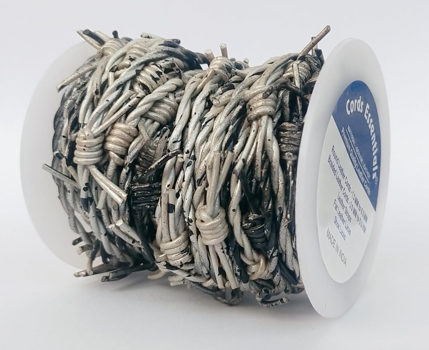 Artificial Barbed Wire Ribbon Trim Real Leather Cord for Party Home Decoration, Gift Boxes, DIY Crafts - 33 Feet Spool by Cords Essentials (Black Pearl)