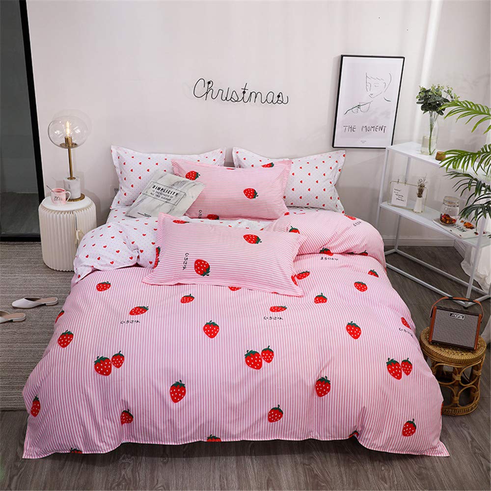 Wwzz Strawberry Striped Heart Pattern Pink Bedding Sets Modern