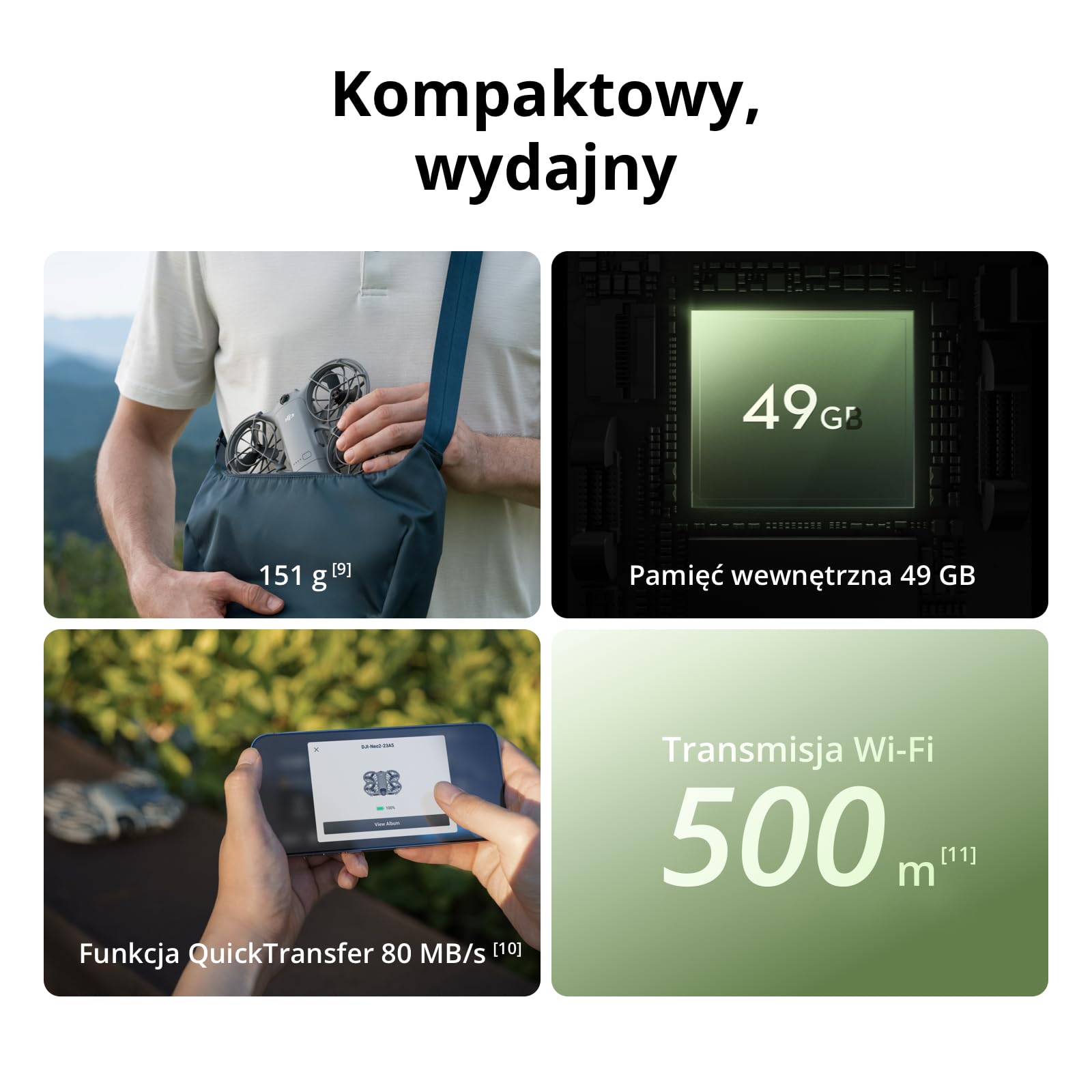 DJI Neo 2 (tylko dron), lekki dron z kamerą, start z dłoni i lądowanie na dłoni, sterowanie za pomocą gestów, ActiveTrack, dookólne wykrywanie przeszkód, dron 4K dla początkujących