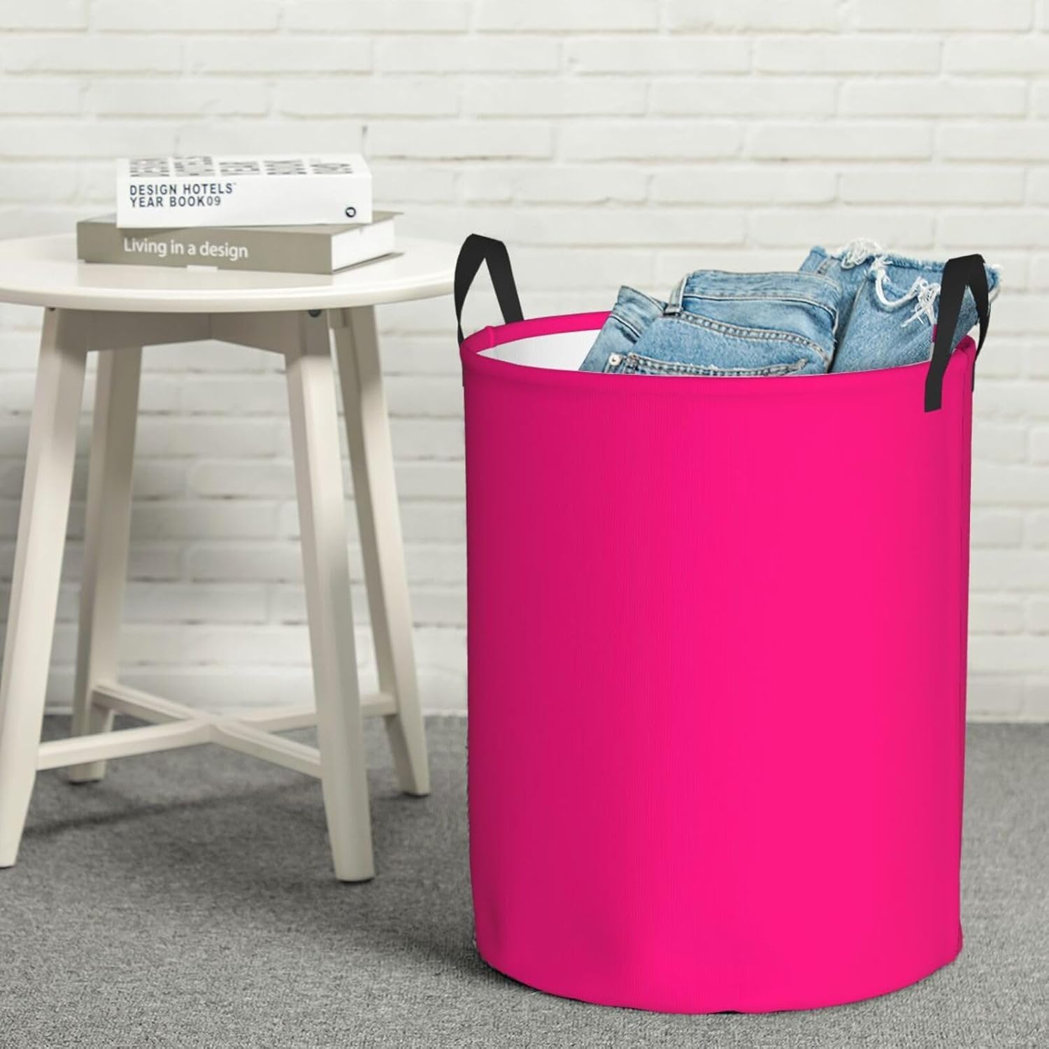 Large Laundry Basket, Hot Pink Color Bright Trend Collapsible Laundry Hamper Dirty Clothes Washing Bin for College Dorm Storage Essentials 15.7" x 19.6"