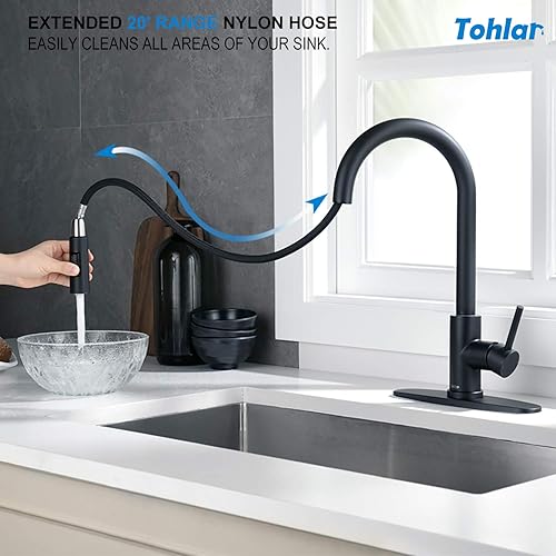 Miniatura 10 de Tohlar Grifo de agua potable para fregadero de cocina, grifo de agua filtrada negra sin plomo, sistema de filtración de agua de acero inoxidable