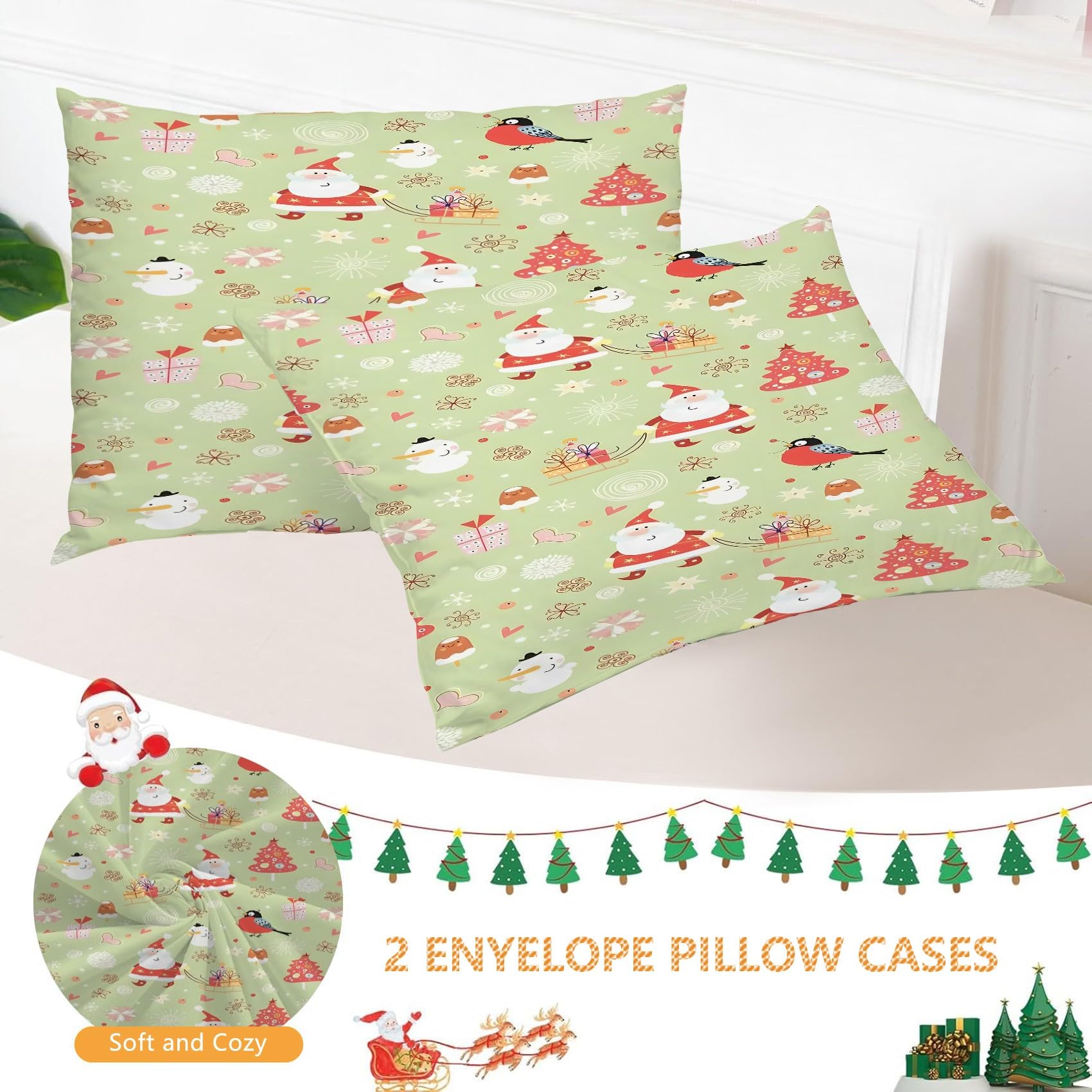 Poszwa na kołdrę 220 x 240 SapindeChristmas Komplet pościeli na Boże Narodzenie, poszewka na kołdrę z mikrofibry i 2 poszewki na poduszki 65 x 65 cm, z zamkiem błyskawicznym
