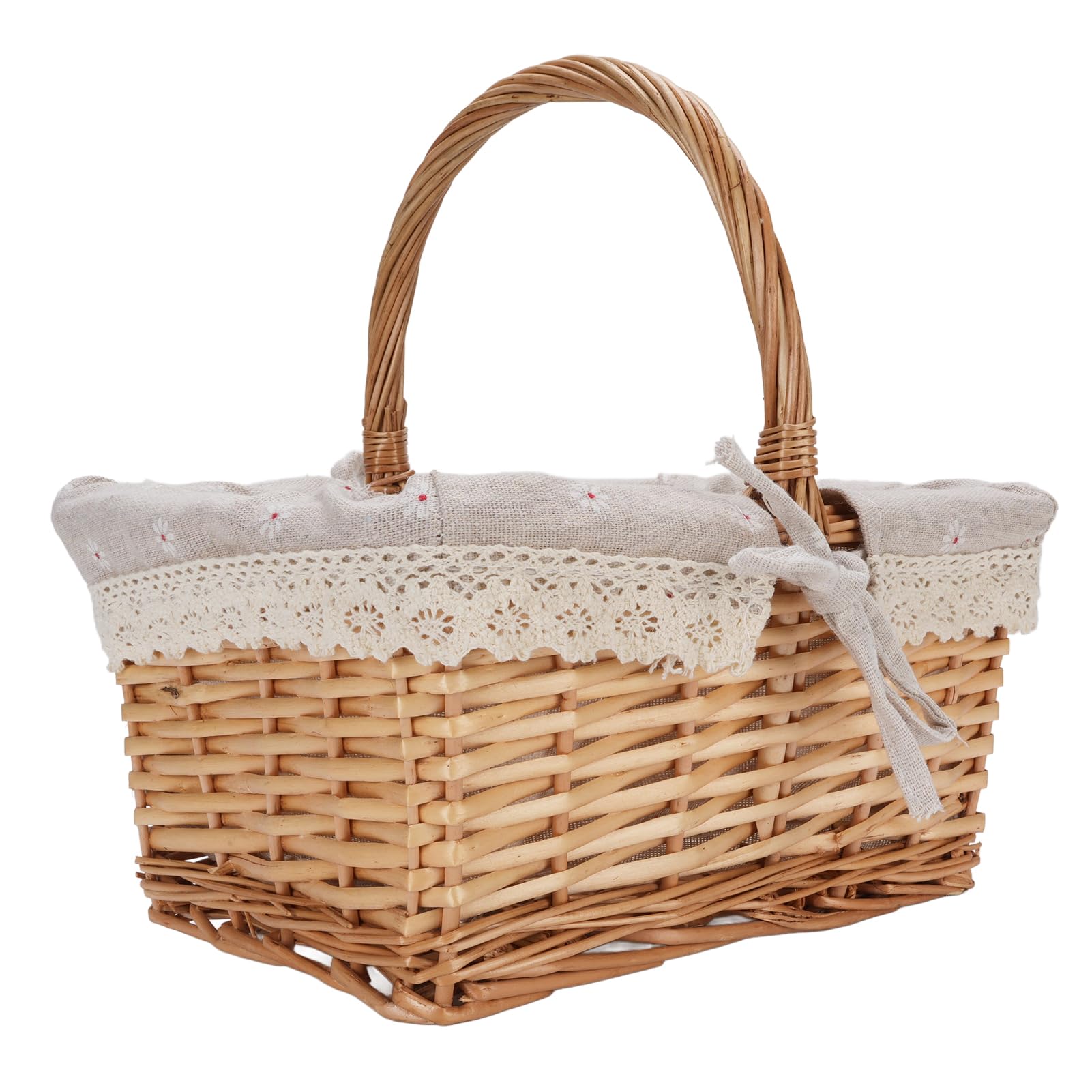 Yosoo Health Gear Canasta de Picnic de Mimbre, Sacos de Almacenamiento con Revestimiento de Lino Desmontable y Mango de Confort para la Cosecha de Jardín de Campamento, 25x19x13 Cm (Margarita)