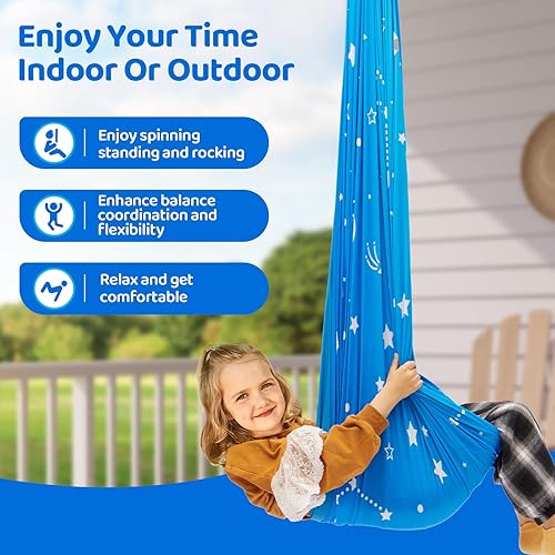 Miniatura 5 de Columpio sensorial para niños y adultos, columpio de terapia de doble capa con capacidad para hasta 300 libras, columpio para terapia de Pascua en