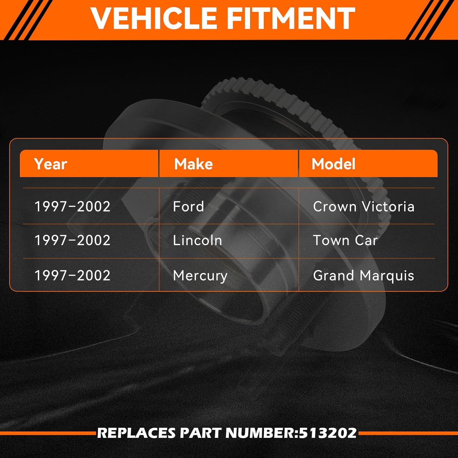 GAHA 513202 Front Wheel Hub and Bearing Assembly Compatible for Ford Crown Victoria 1997–2002; for Lincoln Town Car 1997–2002; for Mercury Grand Marquis 1997–2002; 5 Lugs