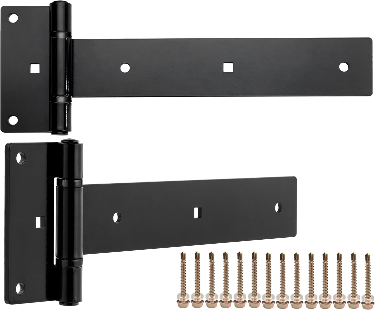 12 Inch Heavy Duty T Strap Hinges, Thickened Steel 180 Degree Opening Black Outdoor Tee Hinge for Wooden Fence, Shed Doors, Barn Door Gates Hinge 2pcs(Patent Pending)