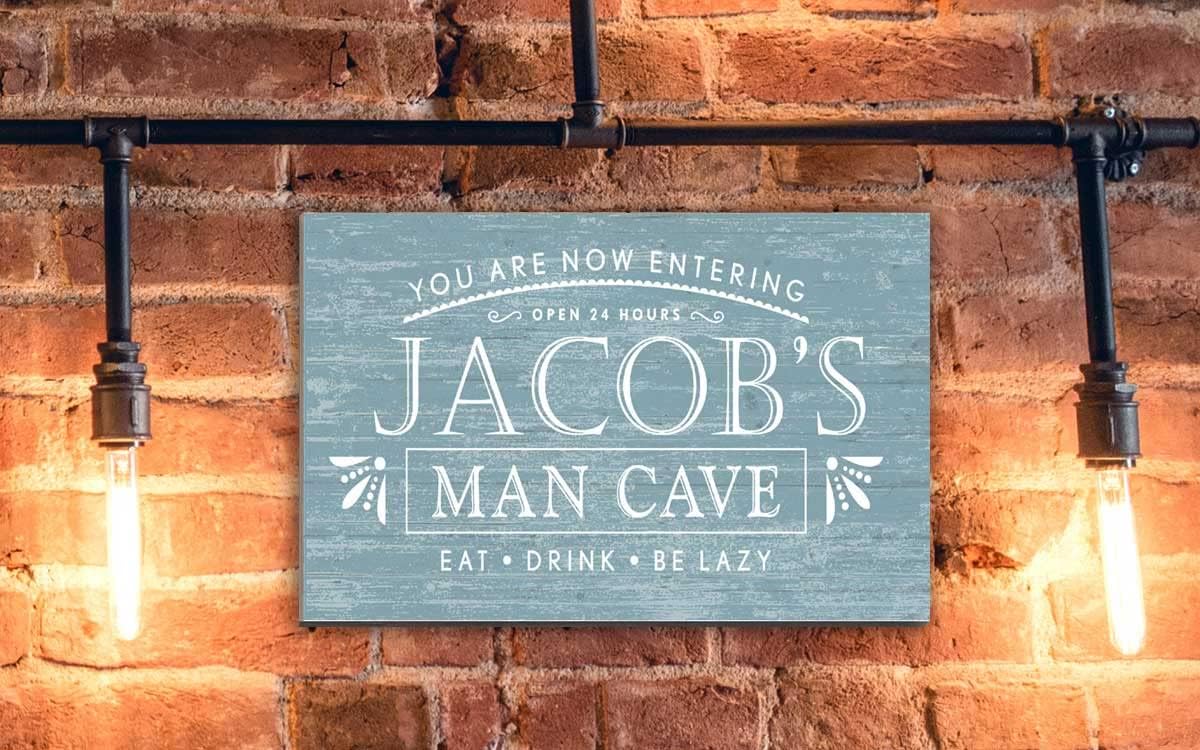 Custom Man Cave Sign Wall Décor for Father's Day, Birthday, New Home Gift Idea (Blue)
