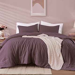 WRENSONGE Queen Comforter Set - 3 Pieces Prewashed Deep Purple Comforter...