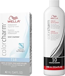 WELLA colorcharm Hair Toner, T18 Lightest Ash Blonde + 10 Vol. Developer