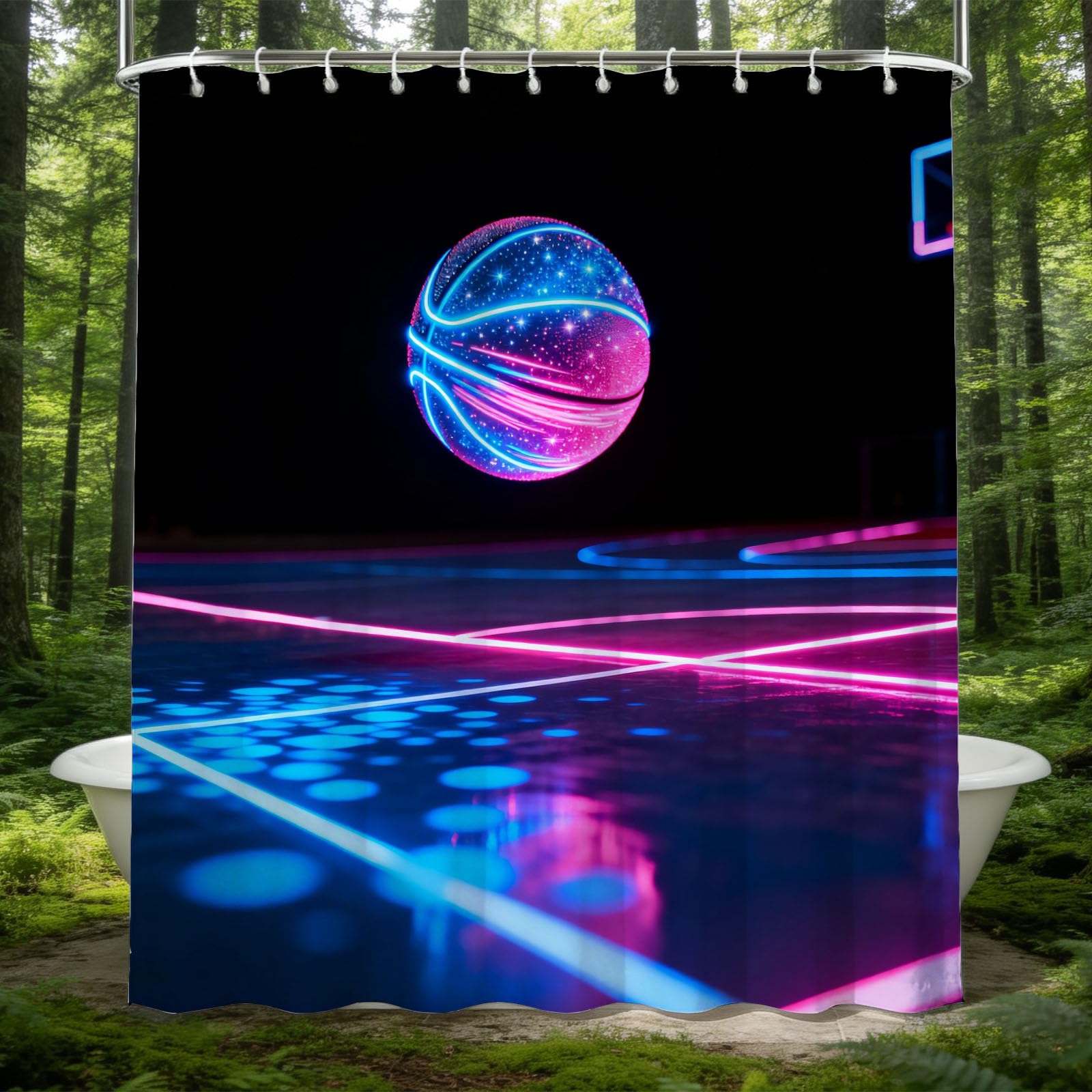 Hongduo 3D Basketball Shower Curtain for Stalls Bathtubs Sport Bathroom Decor Shower Curtain Set Polyester Fabric Waterproof 180x200cm/71X79 Inch with Hooks