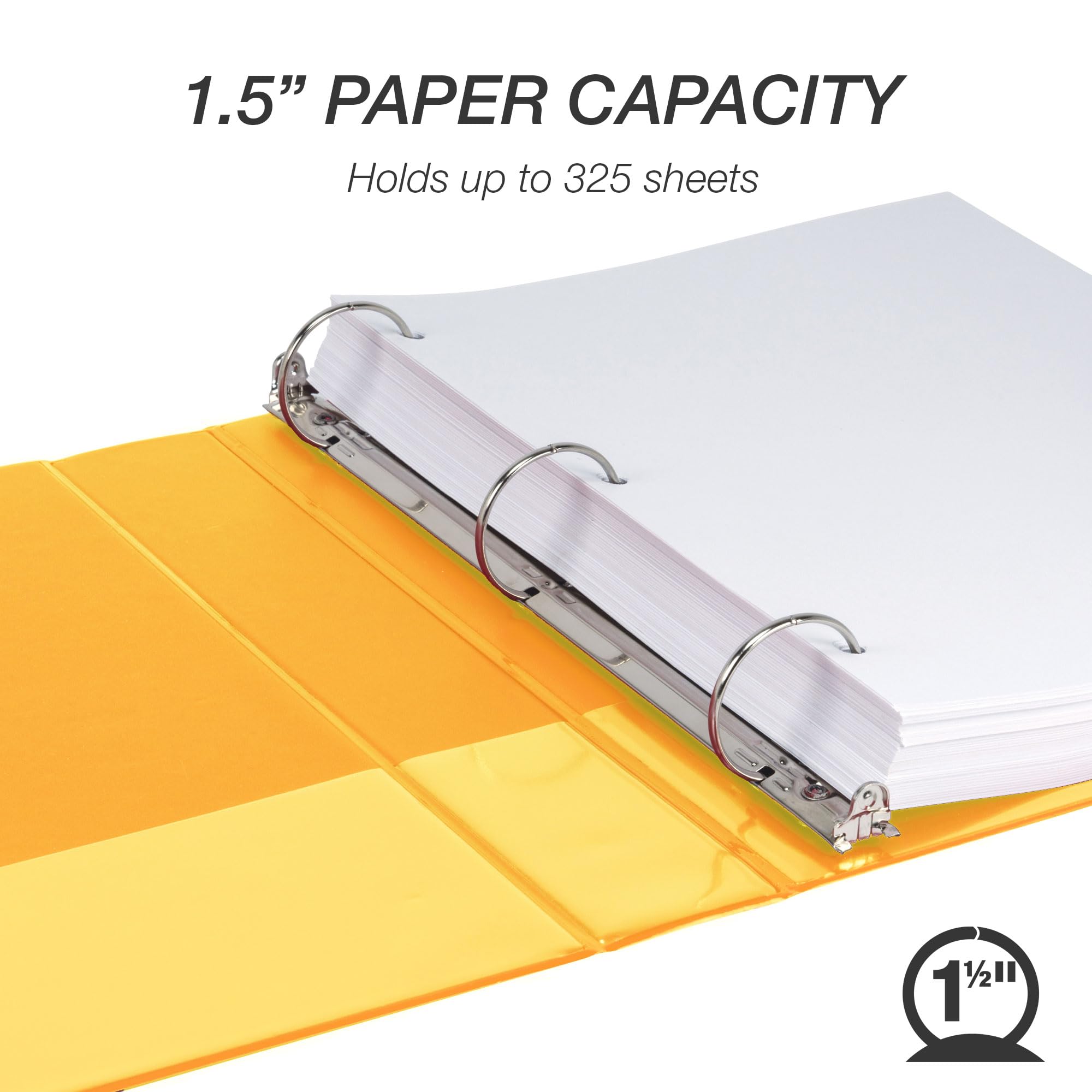 Samsill Raccoglitore a 3 anelli da 3,8 cm, prodotto negli Stati Uniti, anello rotondo economico, copertina trasparente, capacità 325 fogli, per scuola, casa, ufficio, giallo limone