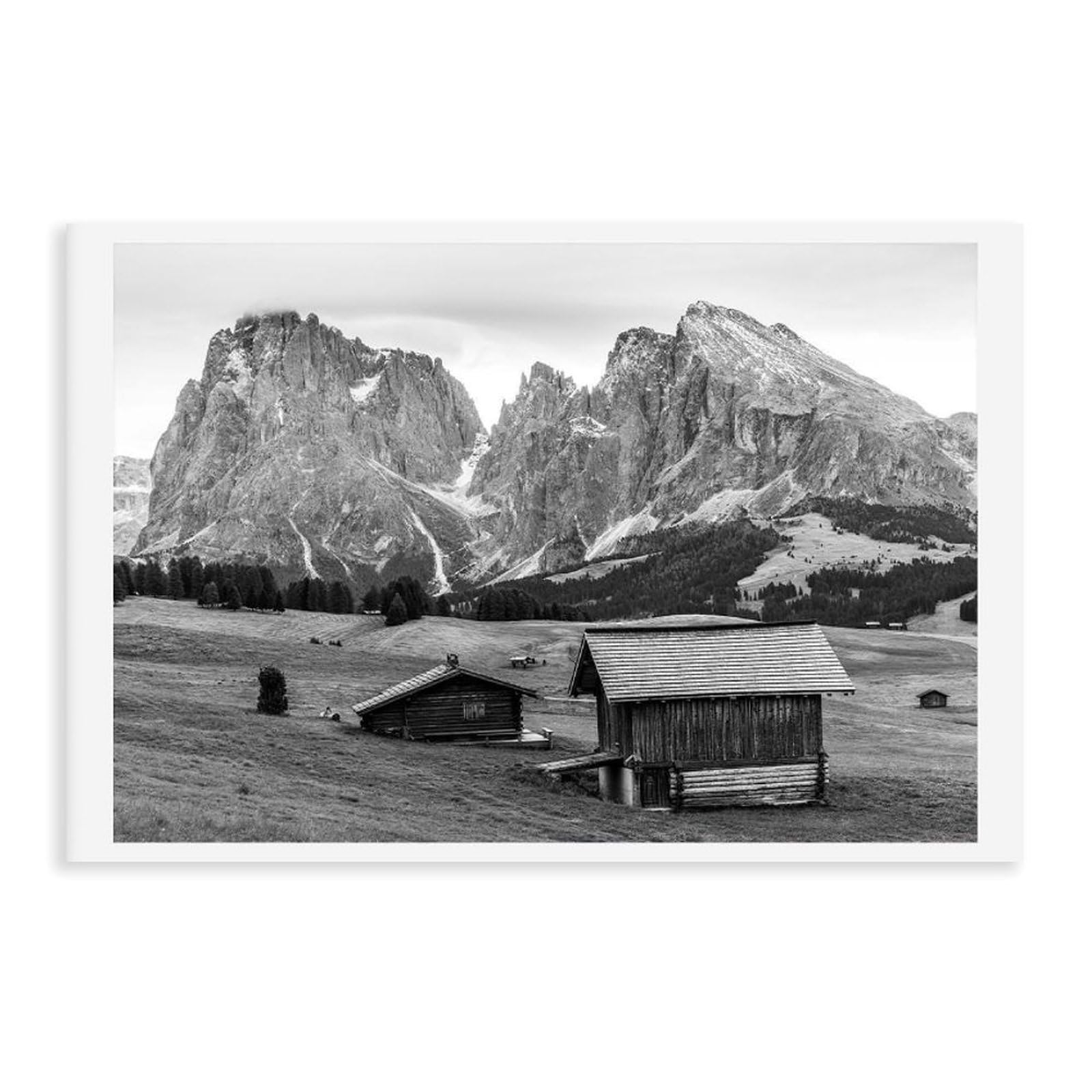 HEYANM Black And White Dolomites Print Alpe Di Siusi Mountain Huts Canvas Poster Bedroom Office Room Decor Gift Unframe 16x24inch