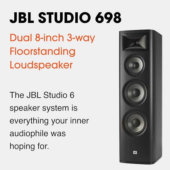 JBL Studio 698, Dark Wood - Floorstanding Loudspeaker - with 2414H-1 Compression Driver, High-Definition Imaging Horn, 6 Midrange Driver & Dual 8 PolyPlas Cone Woofers