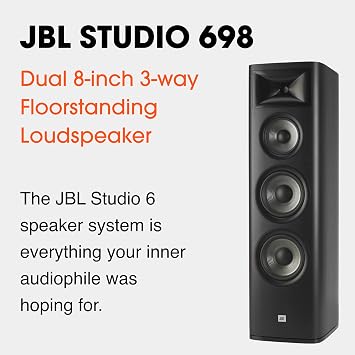 JBL Studio 698, Dark Wood - Floorstanding Loudspeaker - with 2414H-1 Compression Driver, High-Definition Imaging Horn, 6 Midrange Driver & Dual 8 PolyPlas Cone Woofers