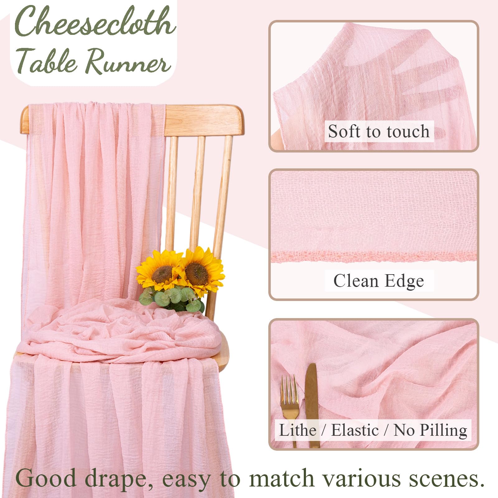 Snapklik.com : Blushing Pink Cheesecloth Table Runner 10ft Gauze Table ...