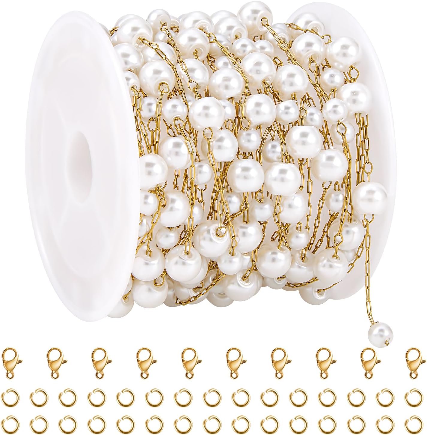 16.4 Feet Gold Chain for Jewelry Making Artificial Irregular Pearl Bead Jewelry on Spool Stainless Steel Chain Bulk with Lobster Clasps and Jump Ring
