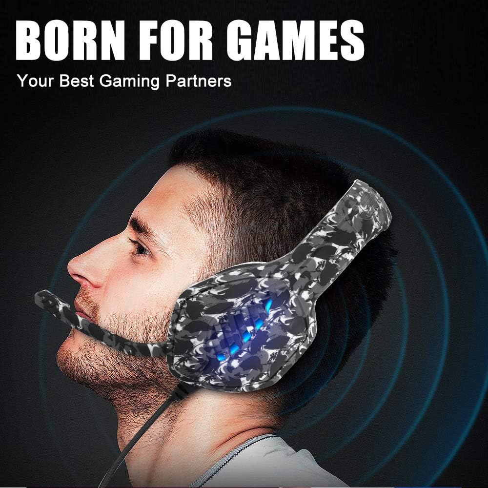 YJY J1 Gaming Headset for PS4,PC, Xbox One Controller,Noise Cancelling Over Ear Headphones with Mic, 7 Colors LED Light, Bass Surround, Soft Memory Earmuffs for Laptop Mac Nintendo Switch Games,Coma
