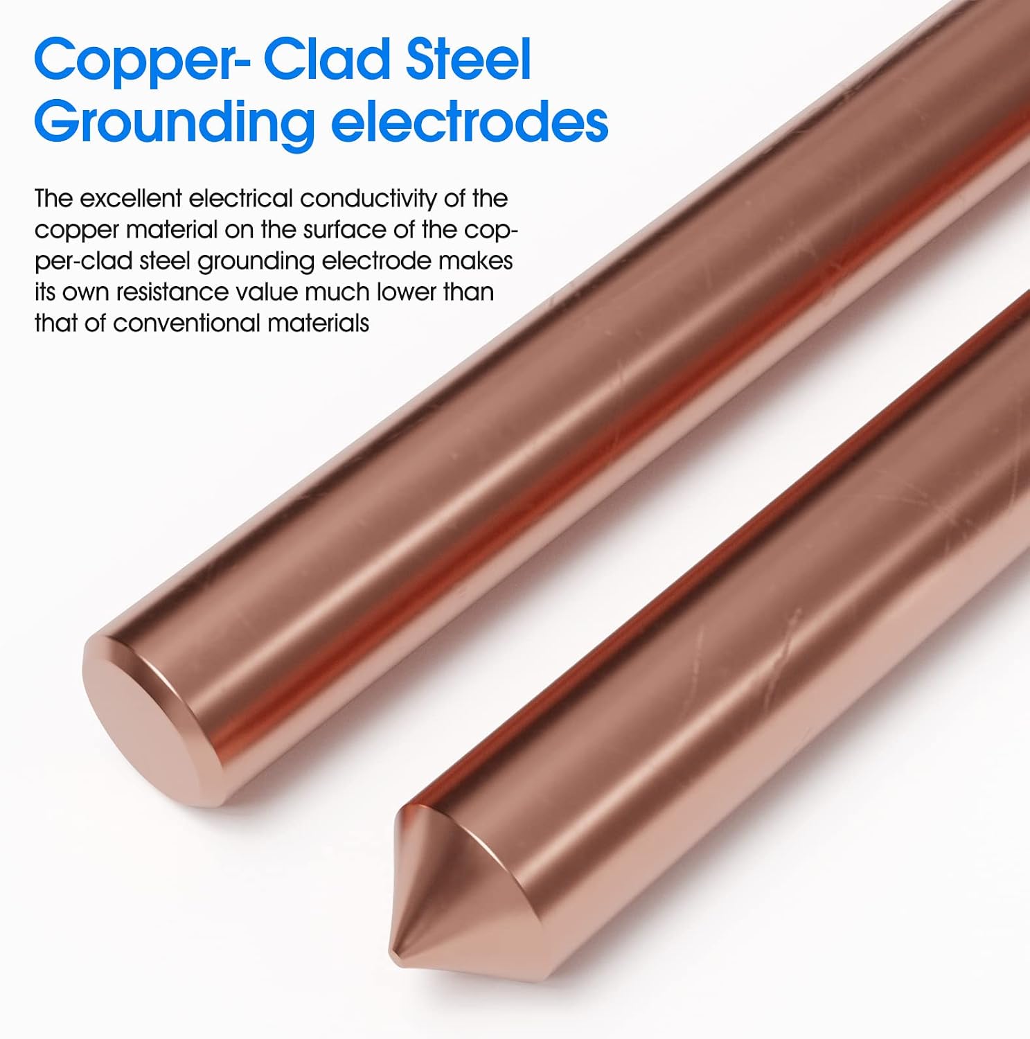 6ft Ground Rod Kit - 1/2'' Bonded Electrical Copper Grounding Rod with Bronze Clamp UL Listed,Great for Fence Lightning Strike Electrode Earthing Rod, Swimming Pool Ground Rods