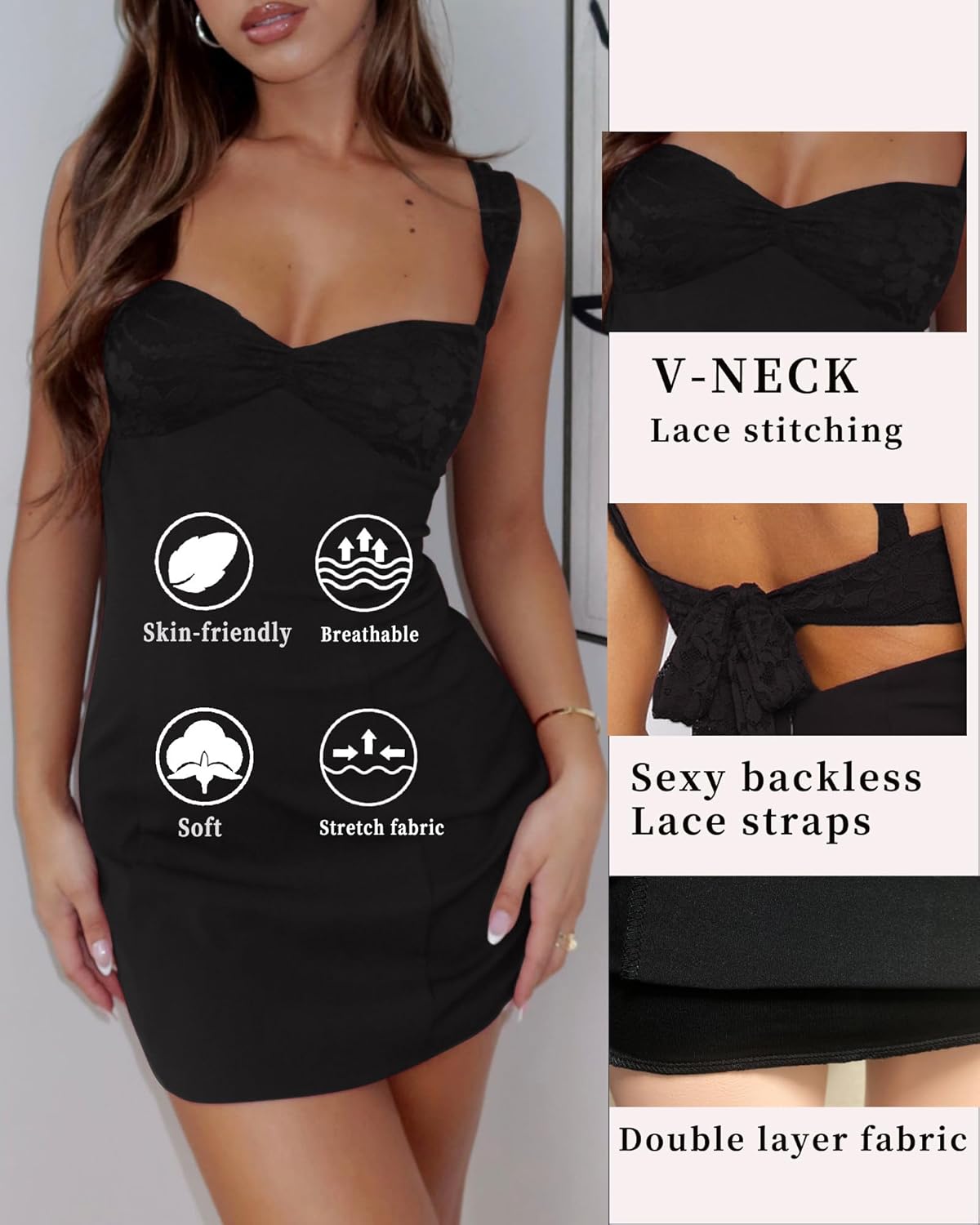 Women's Summer Mini Dresses Sexy Lace Straps Sweetheart Neckline Backless Cocktail Party Bodycon Dress - Image 4