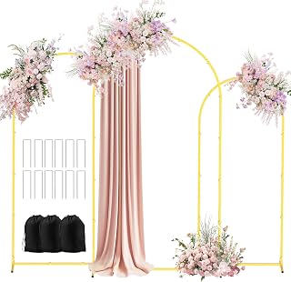 EMART Metal Arch Backdrop Stand Set of 3 (7.2FT/6.6FT/6Ft) Gold Balloon Arch Stand for Wedding Decor, Baby Shower , Birthday Party, Photography, Wedding Arches Frame with 12 Ground Nails/3 Carry Bags