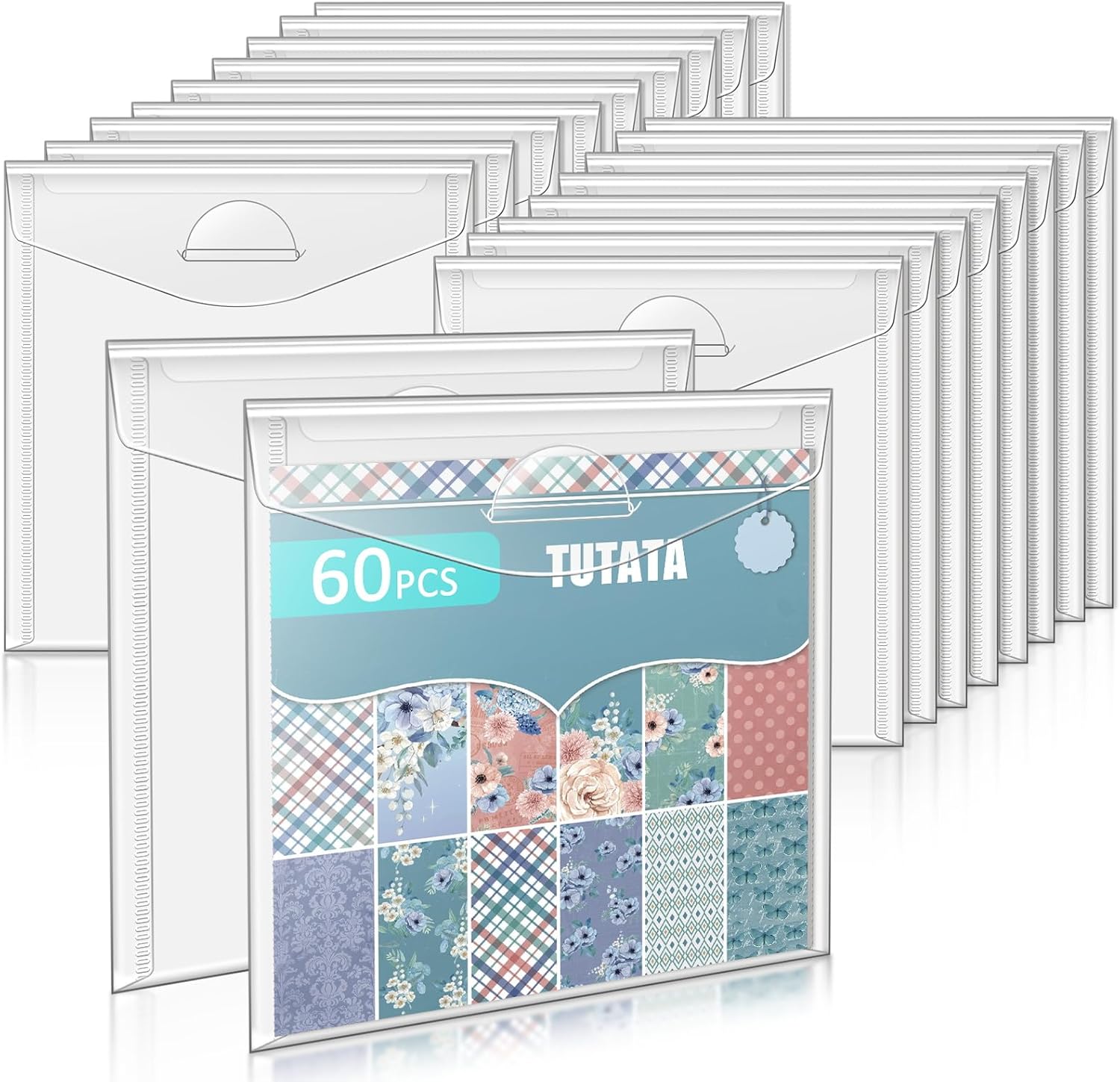 tutata 6x6 Inch Scrapbook Storage, Scrap Storage with Lid, Plastic Sleeves for Holding Scrapbook Paper, Origami Paper, Cookie Stencil, Cardstock, 60 PCS