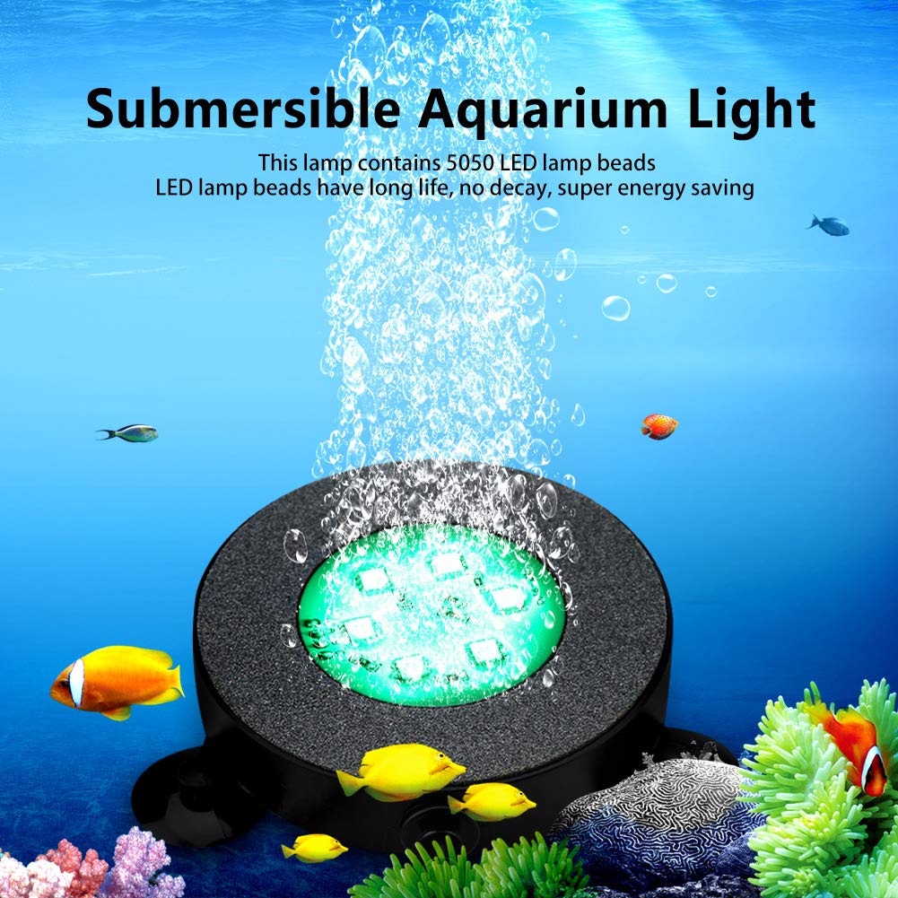 Tnfeeon LED Aquarium Air Stone, RGB Farbwechsel Unterwasser Beleuchtung mit Fernbedienung, Sauerstoff Blasenstein & Dekolampe mit Saugnapf für Fischteich und Aquarium