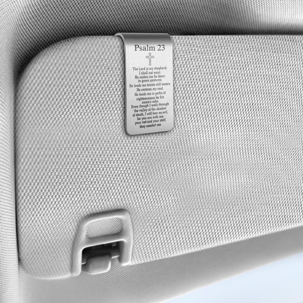 The Lord is My Shepherd Car Visor Clip, Psalm 23:1 Bible Verse Cross Engraved Stainless Steel Car Accessories, Christian Gifts for Driver, Sweet 16 Religious Faith Gifts for New Driver Friend