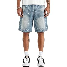 Jean Shorts Men Rhinestone Baggy Straight Leg Jorts Glitter Loose Fit Streetwear Denim Shorts Summer with Pockets