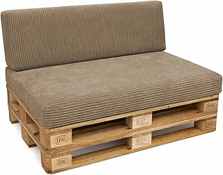 POKAR Palettenkissen 2er Set: Sitzkissen 120x80 + Rückenkissen 120x40 | Palettenauflagen aus Cordstoff mit Abnehmbarem Bezug | Sitz und Rückenlehne für Palettenmöbel | Öko Tex | Made in EU | Beige