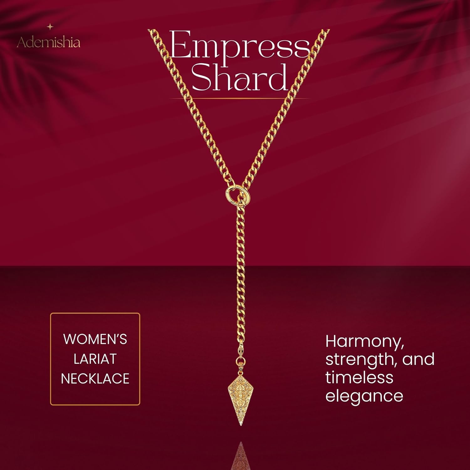 18K Gold Knight's Shield Pendant Necklace, Dainty 27'' Trendy Lariat & Y Slip Chain Necklaces Jewelry Gift for Women - Image 3