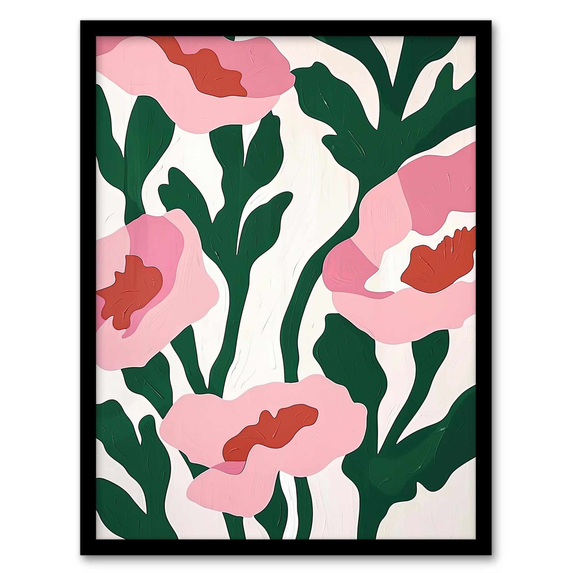 Artery8 Abstract Flower Blooms Pink Green Bright Painting For Living Room Artwork Framed Wall Art Print A4