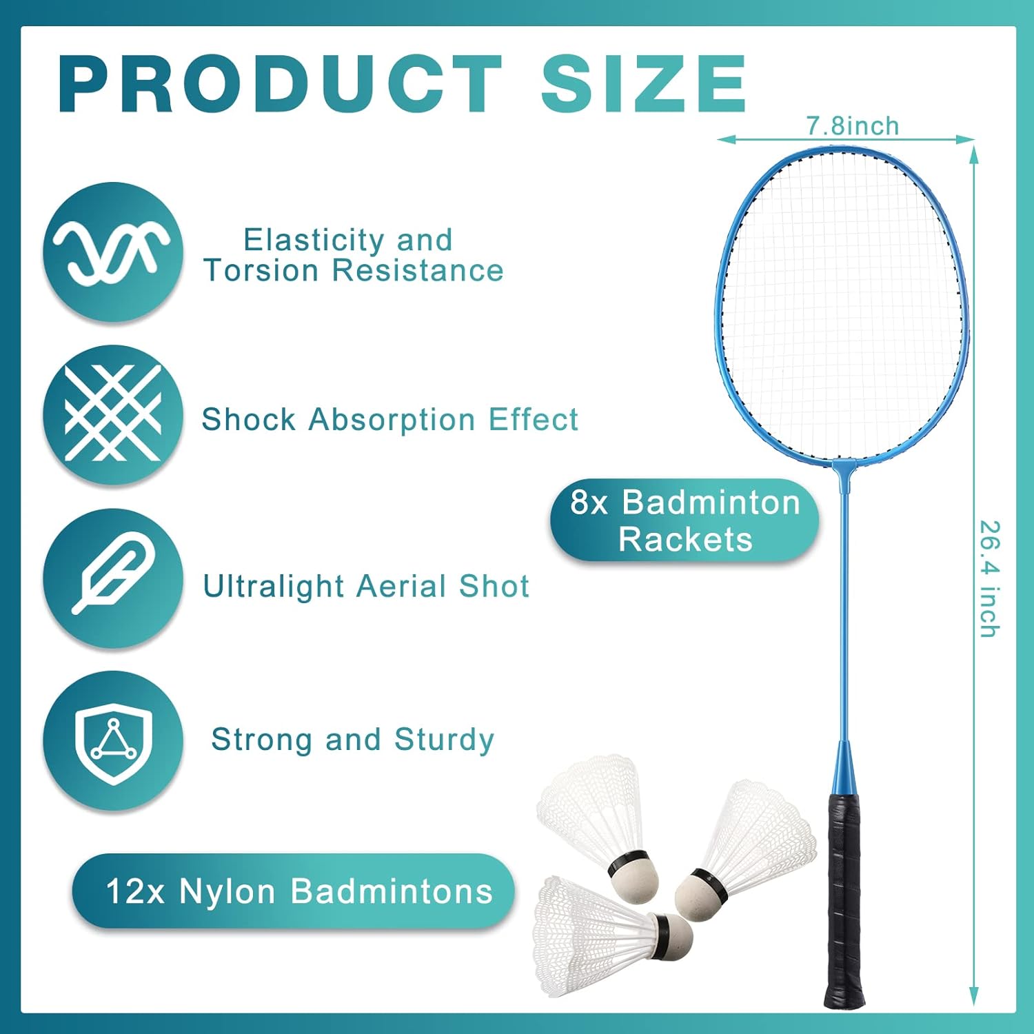 Woanger 8 Packs Badminton Rackets Set with 12 Badminton Racquets for Adult Backyard Gym Beach Outdoor