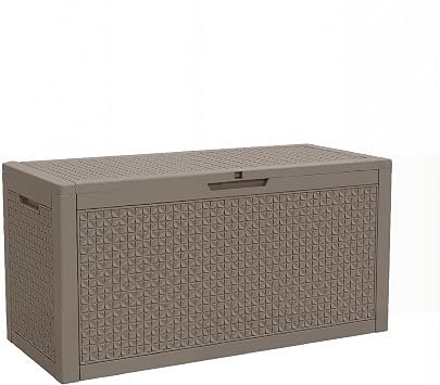 Resin Deck Box Outdoor Storage Box Waterproof for Patio Furniture,Outdoor Cushions,Garden Tools and Pool Supplies Grey, 110 Gallon