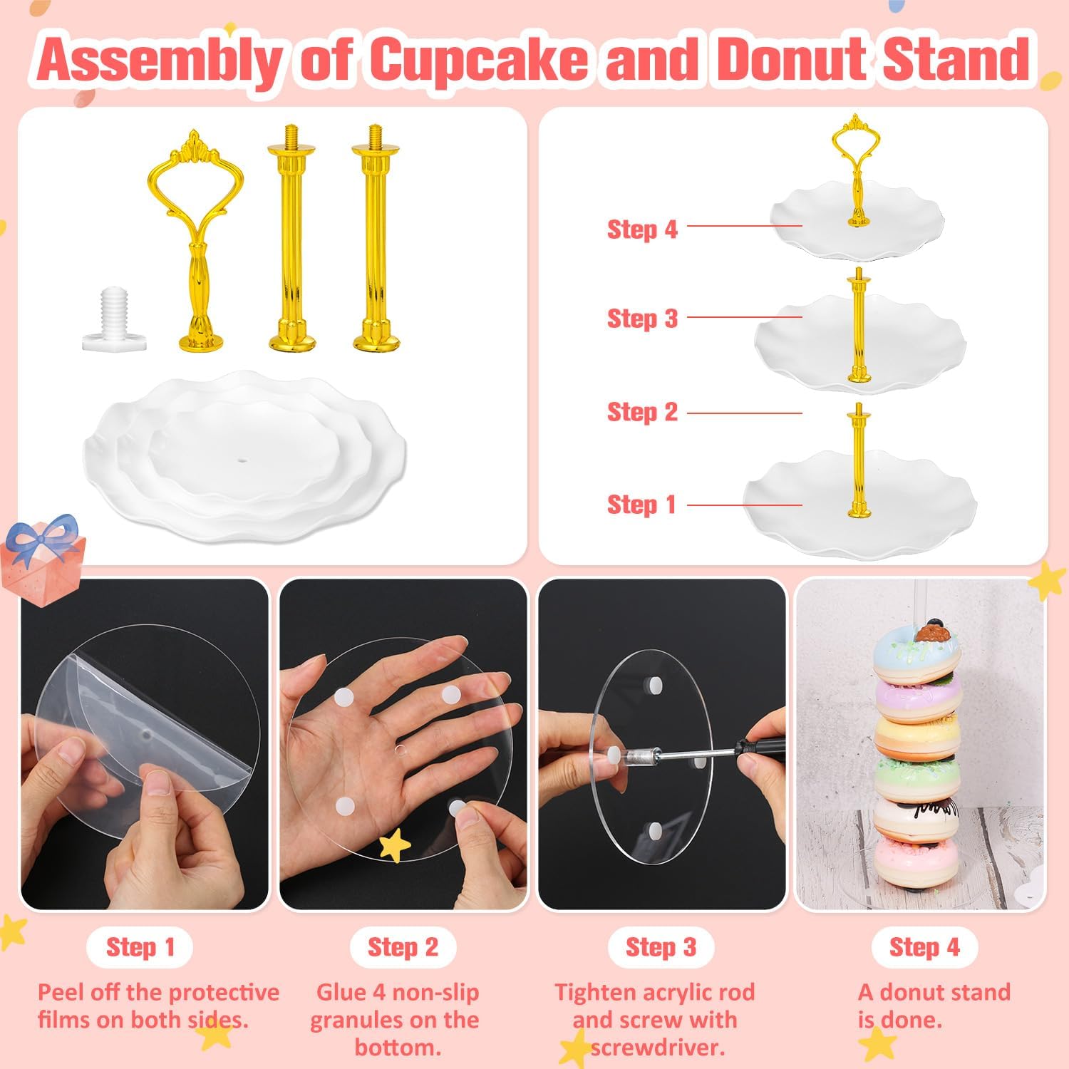 9 PCS Cupcake Stand Set, White Plastic Dessert Table Display Set with 3 Tired Cake Display Stands, Appetizer Trays, Donut Holder Stand, Treat Table Displays Set for Birthday Baby Shower Wedding Decor
