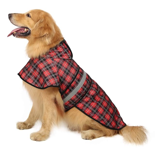 HDE - Chaqueta impermeable reflectante ajustable con capucha para mascotas, chubasquero con agujero…