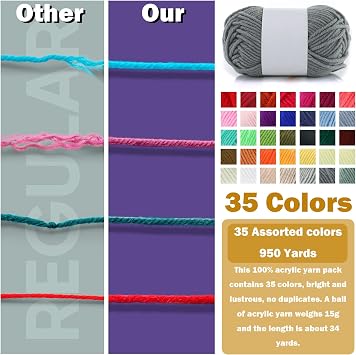 35x15g Acrylic Mini Skeins, 1200 Yards of Soft Yarn for Crocheting and Knitting Craft Projects, Assorted Starter Kit Bulk for Colorful Crafts