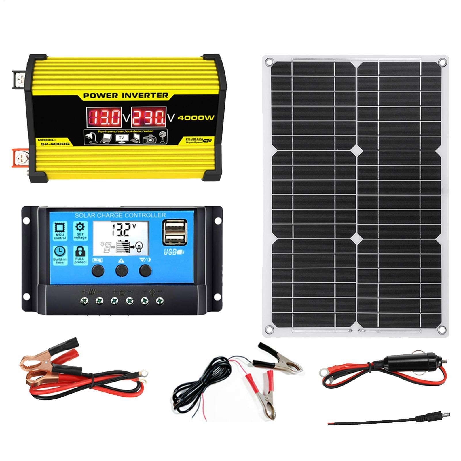 Kit Complete de energía solar - de panel solar de 12V 300W con convertidor de inversor, controlador de carga y USB, salida de 110V/220V para el de controlador de convertidor de paneles
