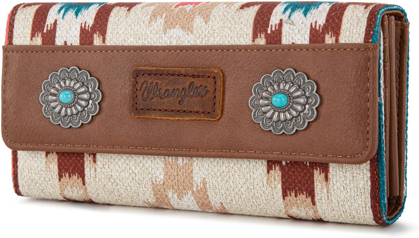 Wrangler Western Wallet for Women Aztec Turquoise Clutch Puese Trifold Wristlet Wallets