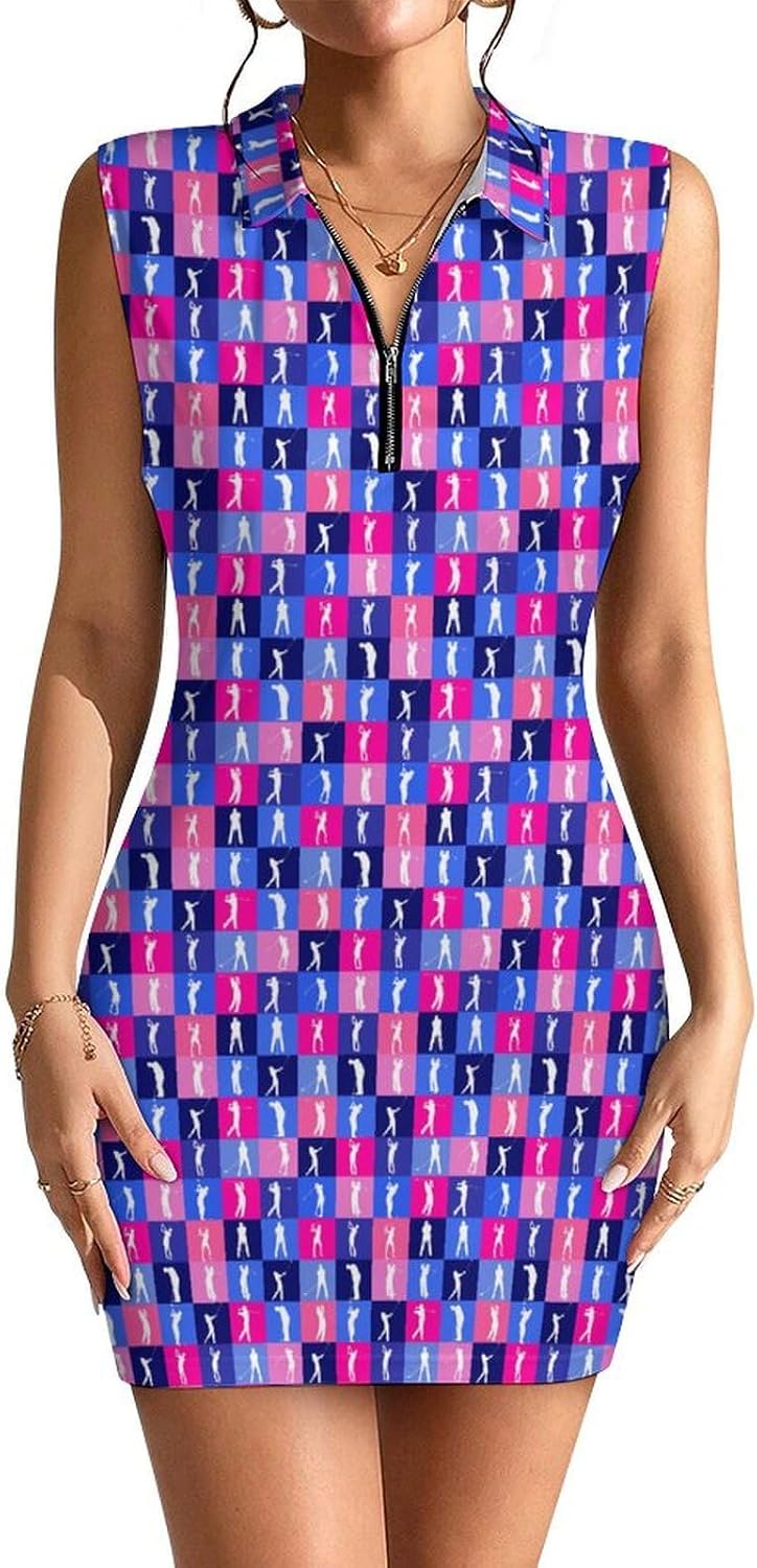 Women's Tennis Dress Sleeveless Golf Polo Dresses Sports Activewear Dress Zip Up