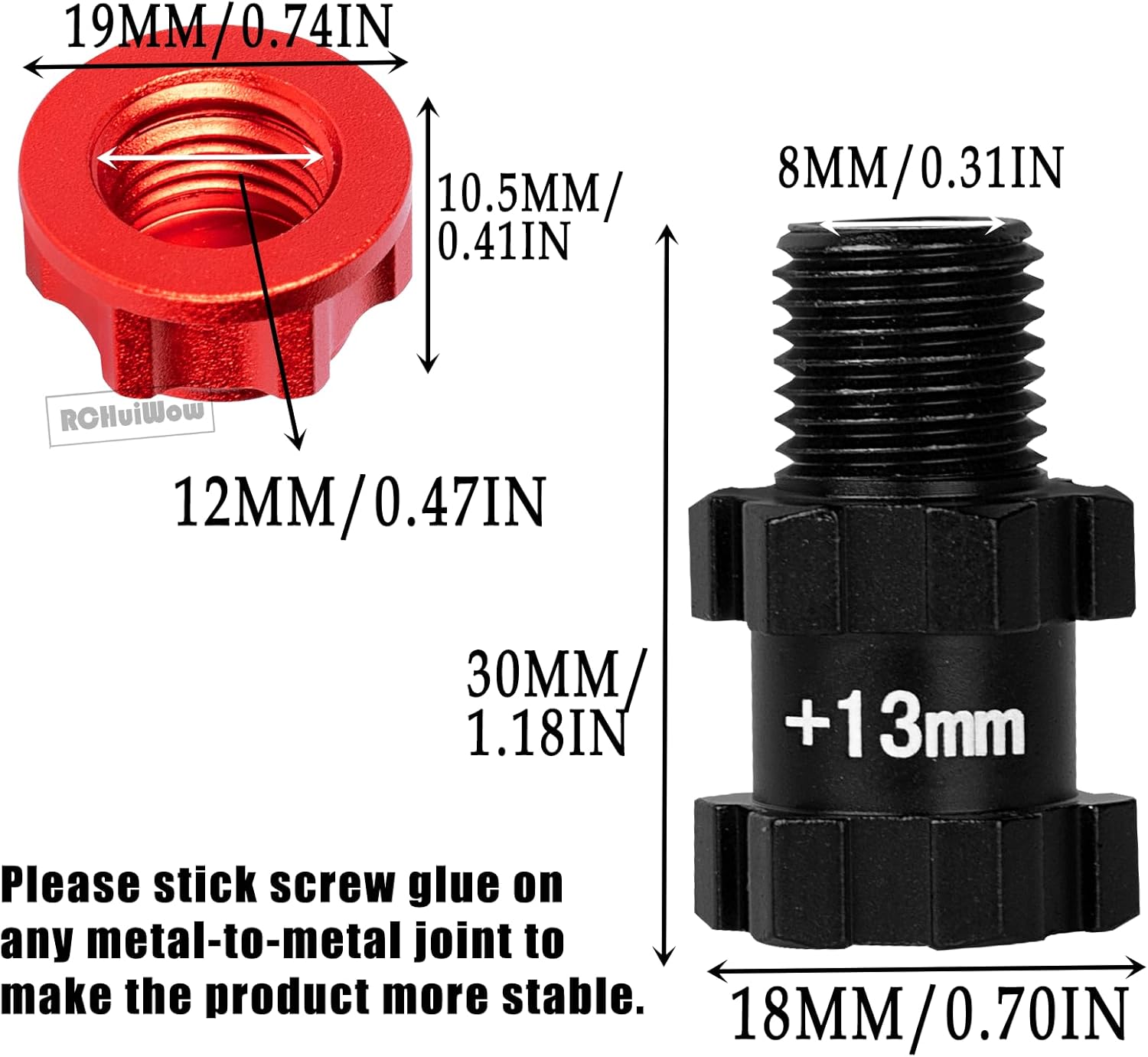 RC 13MM Extended Wheel Hub Drive 14MM to 17MM w/Anti-dust Cap Nuts 17MM Upgrades Part for 1/10 Senton/Granite/New Big Rock/Vorteks/Infraction 3S,Senton/Granite Mega550,Black & Red