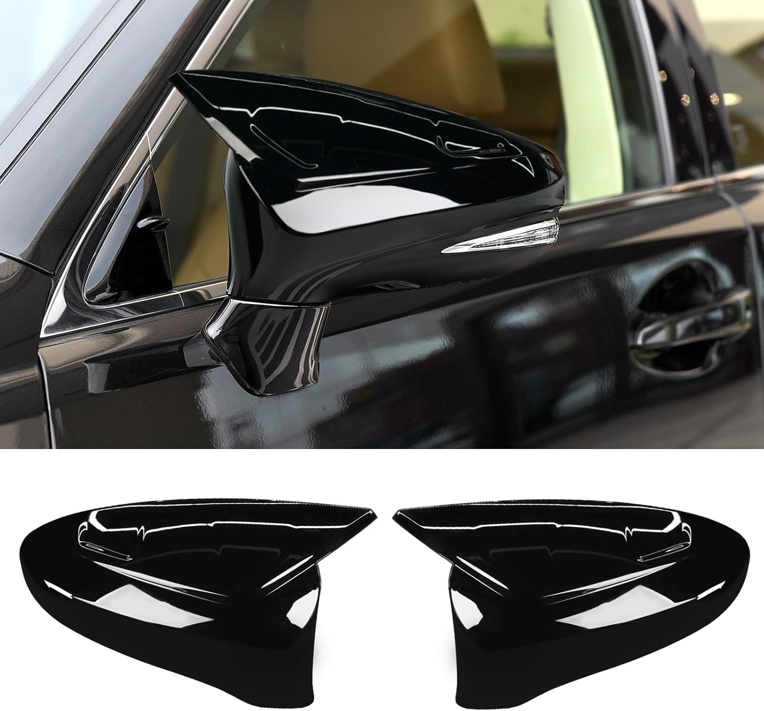 Compatible with Lexus CT F Sport OX Horn Mirror Cover,Glossy Black Left Driver & Right Passenger Side Mirror Cap for Lexus GS LS ES RC F Sport, Replace for 8794A30E00B1 8791A30D10B1